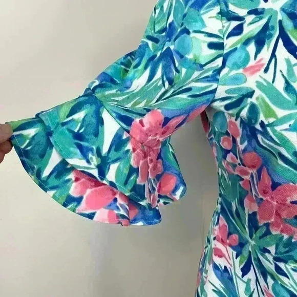 Pappagallo Tropical Floral Ruffle Sleeve Dress Size Medium - Picture 6 of 13
